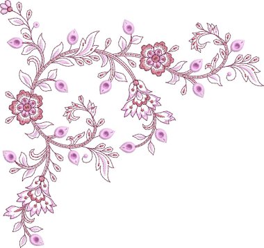 Detaylı yaprak desenleri içeren, hem çok renkli hem de tek renk varyasyonlarda bulunan orijinal çiçek işleme tasarımı. Dijital nakış, moda, tekstil projeleri ve el işi kullanımı için mükemmel. Yüksek kaliteli vektör ve EMB dosyaları ile tasarlandı