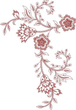 Detaylı yaprak desenleri içeren, hem çok renkli hem de tek renk varyasyonlarda bulunan orijinal çiçek işleme tasarımı. Dijital nakış, moda, tekstil projeleri ve el işi kullanımı için mükemmel. Yüksek kaliteli vektör ve EMB dosyaları ile tasarlandı