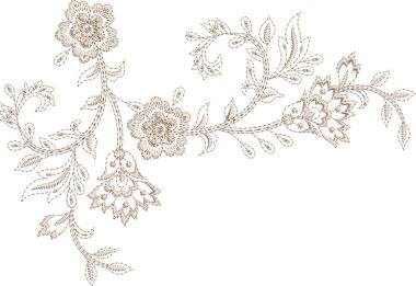 Detaylı yaprak desenleri içeren, hem çok renkli hem de tek renk varyasyonlarda bulunan orijinal çiçek işleme tasarımı. Dijital nakış, moda, tekstil projeleri ve el işi kullanımı için mükemmel. Yüksek kaliteli vektör ve EMB dosyaları ile tasarlandı