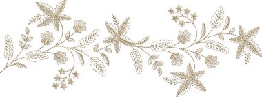 Detaylı yaprak desenleri içeren, hem çok renkli hem de tek renk varyasyonlarda bulunan orijinal çiçek işleme tasarımı. Dijital nakış, moda, tekstil projeleri ve el işi kullanımı için mükemmel. Yüksek kaliteli vektör ve EMB dosyaları ile tasarlandı