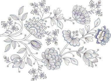 Detaylı yaprak desenleri içeren, hem çok renkli hem de tek renk varyasyonlarda bulunan orijinal çiçek işleme tasarımı. Dijital nakış, moda, tekstil projeleri ve el işi kullanımı için mükemmel. Yüksek kaliteli vektör ve EMB dosyaları ile tasarlandı