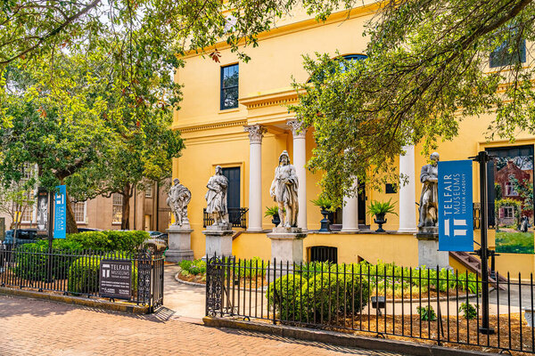 Savannah, Georgia USA - September 10 2019: Beautiful streets and homes in downtown Savannah, Georgia, USA.