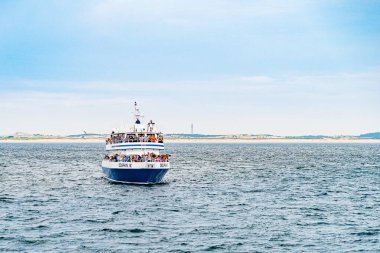 Provincetown, Cape Cod, Massachusetts, ABD - 21 Ağustos 2019 Gemi ve ekibi bir balina arıyor