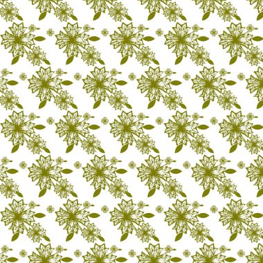 Kırılgan beyaz arka planda tekrarlayan küçük çiçek kümeleriyle narin yeşil çiçek deseni.