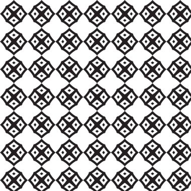 Beyaz arka planda siyah elmas şekillerinin tekerrür eden bir tesselasyonu. Her elmas karmaşık, simetrik, dört köşeli bir yıldız ya da çiçek deseni içerir. Görsel olarak zengin ve detaylı bir desen yaratır..