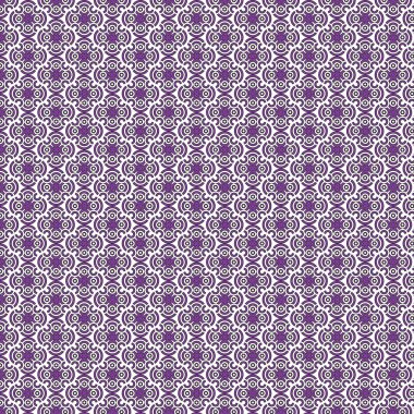 Karmaşık, simetrik bir dizayn stilize çiçek elementleri ve geometrik şekillerin yinelenen bir düzenini sergiliyor. Kalıp, sınırlı bir koyu mor palet kullanır