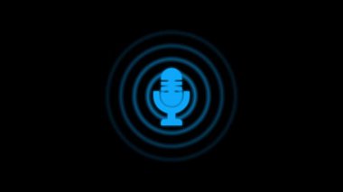 mikrofon simgesi. Siyah arkaplanda mavi neon simgesi. resimleme