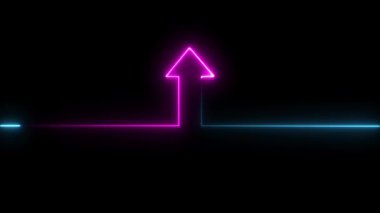 Parlayan neon ok simgesi siyah arkaplanda izole edildi. Ok başı sembolü. Navigasyon işaretçisi işareti. vektör illüstrasyonu