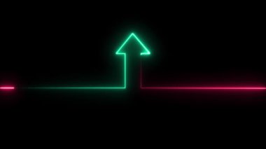 Parlayan neon ok simgesi siyah arkaplanda izole edildi. Ok başı sembolü. Navigasyon oku işareti. vektör