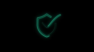 Siyah zemin üzerinde yeşil işaret olan parlak neon çizgi kalkanı