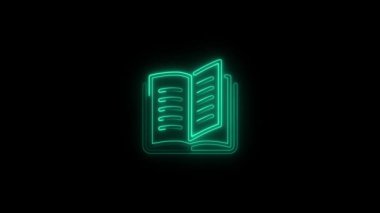Siyah arkaplanda izole edilmiş kitap simgesinin parlayan neon simgesi. vektör illüstrasyonu