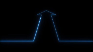 Parlayan neon ok işareti siyah arkaplanda izole edildi. vektör.