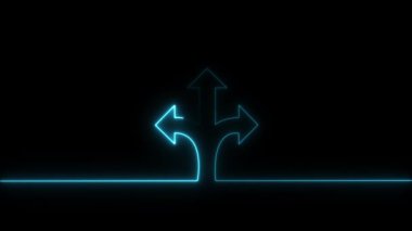 Parlayan neon ok simgesi koyu arkaplanda izole edildi. Ok başı sembolü. Navigasyon işaretçisi işareti. vektör.