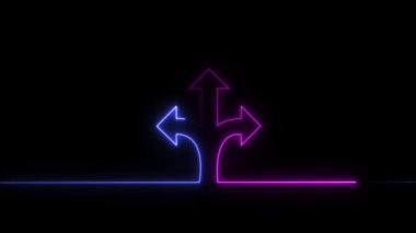 Koyu arkaplanda 3 boyutlu neon ok işareti. neon işareti.