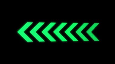 Siyah arkaplanda yeşil ışık neon ok işareti izole edildi.
