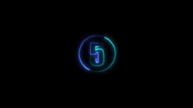Neon numarası 5, sayılı, neon ışıkları, vektör