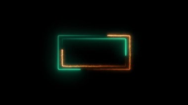 3 boyutlu görüntüleme. Siyah bir arkaplanda parlayan neon parlayan dikdörtgen çerçeve.