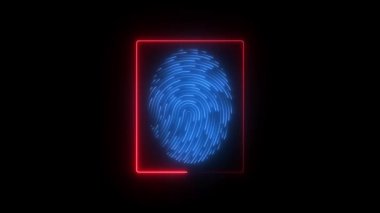 Koyu arkaplanda parlayan parmak izi ikonu. Biyometrik ikon. Kimlik. Kimlik simgesi. 3d illüstrasyon.