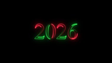 Yeni yılın 3 boyutlu illüstrasyonu. Neon ışığı altında 202.