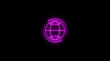 Dünya daireler çiziyor. Dünya gezegeni, dünya küresi. Dünya gezegeni. Neon ışığının 3 boyutlu illüstrasyonu.