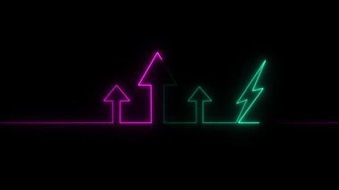 Parlayan neon çizgi ok işareti koyu arkaplanda izole edildi. Yön oku. Yön işareti. yön sembolü. Yön işareti. Renkli bir kavram. vektör illüstrasyonu