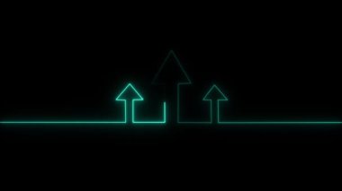 Parlayan neon ok simgesi mavi arkaplanda izole edildi. Navigasyon sembolü. Navigasyon işaretçisi işareti. vektör