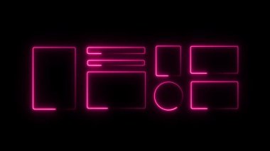 Parlayan neon hattı sinema ikonu siyah arka planda izole edildi. Renkli taslak konsepti. vektör