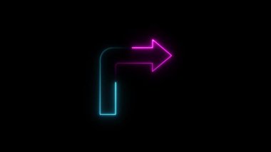 Parlayan neon çizgi ok simgesi siyah arkaplanda izole edildi. Navigasyon yön sembolü. Yönlendirici işareti. Renkli taslak konsepti. vektör
