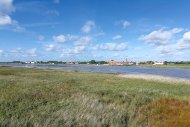 Eiderstedt Yarımadası 'ndaki Eider Nehri' nde, Kuzey Denizi, Kuzey Frizya, Almanya