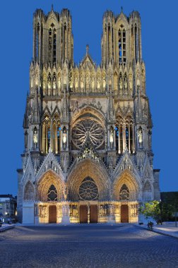 Reims Katedrali Gece Katedrali Notre-Dame de Reims, Şampanya Bölgesi, Grand Est, Fransa