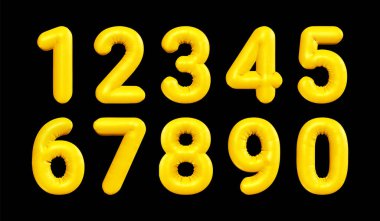 Altın sayılar şişirilmiş balon. Tatiller, etkinlikler, doğum günleri, partiler ve düğünler için helyumlu 3 boyutlu folyo balonları. Gerçekçi vektör tasarım elementleri