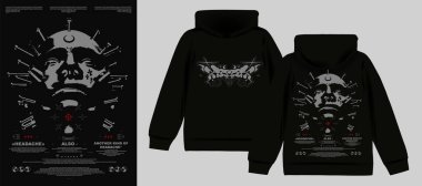 İçinde insan kafası ve çiviler olan geçmişe dönük fütürist poster 