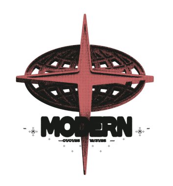 Y2K globe wireframe print. Grunge 3D star graphic design with halftone and abstract aesthetic. Vector