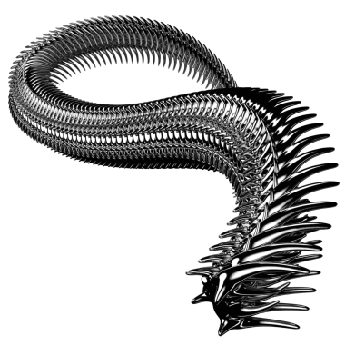 Krom 3 boyutlu element. Soyut metal sırtı, siber silizm tarzında demir kemikler, perspektif nesneleri. Şeffaf arkaplan