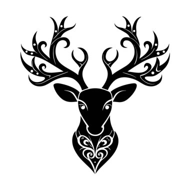 Geyik başı beyaz arkaplanda izole edilmiş süs, vektör illüstrasyon tasarımı