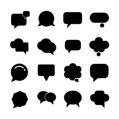 Beyaz arkaplanda izole edilmiş on altı farklı konuşma balonu.