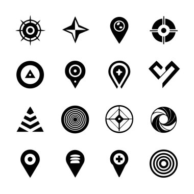 Beyaz arkaplanda izole edilmiş siyah geometrik simge koleksiyonu