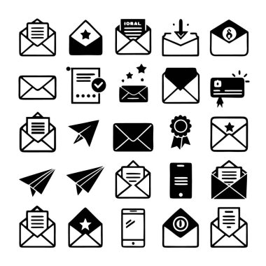 E- posta simgeleri, ileti, mektup, posta, beyaz arkaplanda izole edilmiş