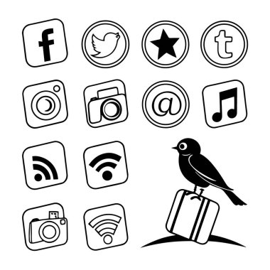 Web tasarımı için beyaz arkaplanda izole edilmiş sosyal medya simgeleri koleksiyonu