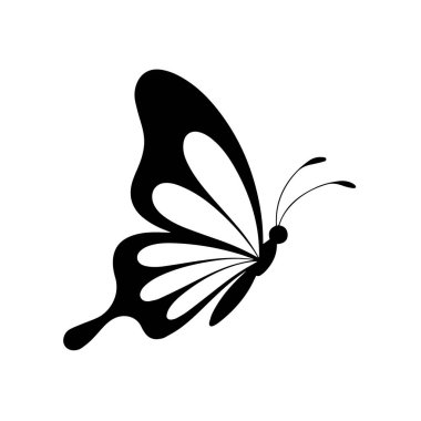 Profilde siyah kelebek, stilize edilmiş kanatlar. Dönüşümün sembolü, güzellik, doğa sanatı..