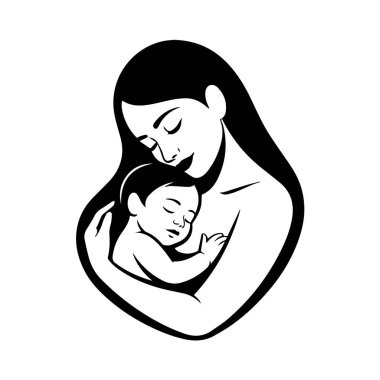 Anne silueti, bebeğin sağlıklı ebeveynlik ve çocuk bakımı temalarını temiz minimalist tarzda kucaklıyor.