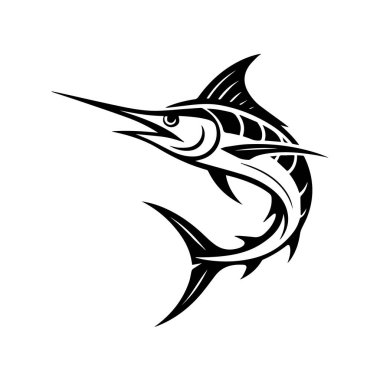 Siyah kılıçbalığı sıçrıyor, yüzgeçleri ve keskin gagaları var. Spor balıkçılığı, okyanus macerası, deniz yırtıcısı.