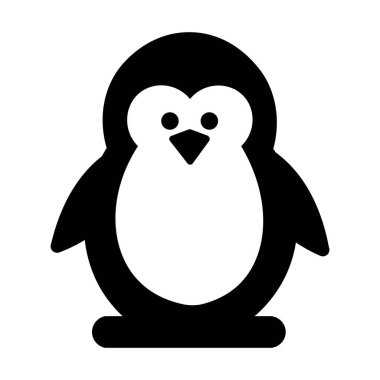 Vektör şirin penguen simgesi, basit siyah beyaz çizim