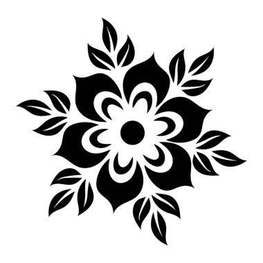 Vektör stili siyah çiçek mandala, karmaşık çiçek deseni, simetrik tasarım