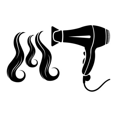 Saç kurutma makinesinin hava üfleyen ve saç şekillendiren siyah silueti.