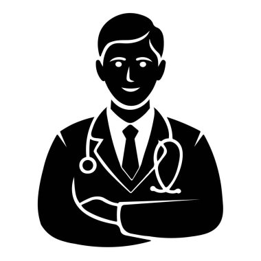 Steteskopla laboratuvar önlüğü giymiş vektör doktor ikonu, bir tıp uzmanı, sağlık hizmeti sağlayıcısı ve uzman bir doktoru temsil ediyor.