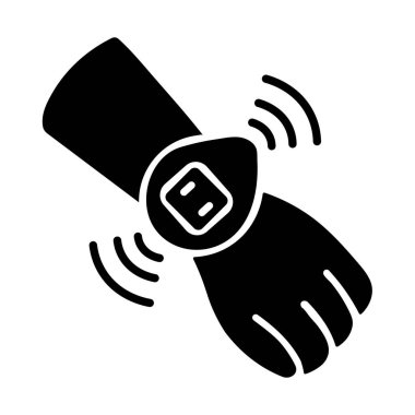 Bileğinde sinyal dalgaları olan akıllı taşıyıcı, giyilebilir teknolojiyi, kablosuz iletişimi ve bağlantıyı temsil ediyor.