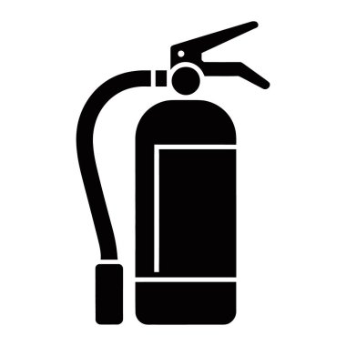 Bir yangın söndürücünün siyah silueti, yangın koruması ve acil durum kullanımı için hayati güvenlik ekipmanları, beyaz arka planda izole edilmiş.