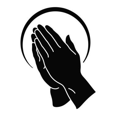 İnancı ve bağlılığı temsil eden, beyaz arka planda izole edilmiş ruhani bir hale ile dua eden eller.