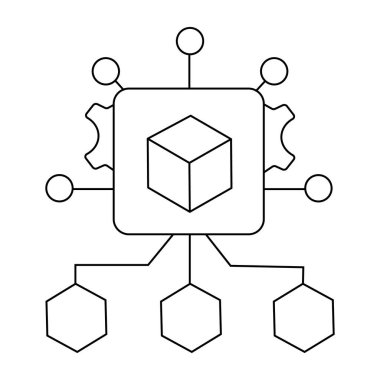 Veri işleme, sistem entegrasyonu ve birbiriyle bağlantılı bileşenlerle ağ mimarisinin vektör soyut temsili